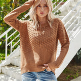 Round Neck Pullover Ladies Sweater Solid Color Long-sleeved Hollow Sweater Sai Feel